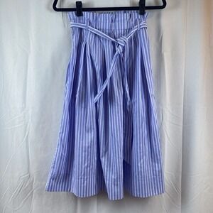 H&M Paper Bag Waist Light Blue Stripe Skirt‎ With Pockets Size 2